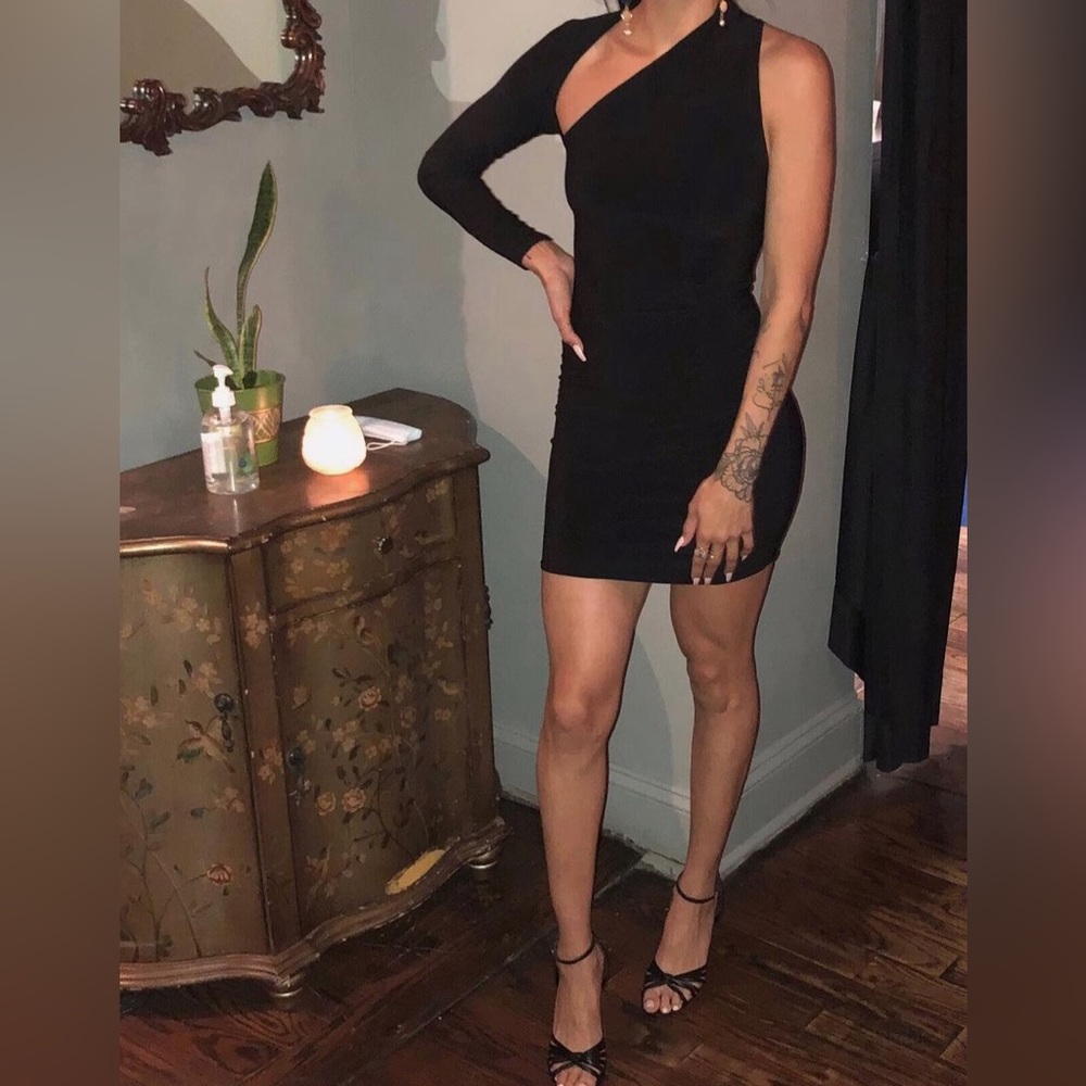 Club L London Siren black one shoulder bodycon mini dress